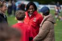 Former international Maggie Alphonsi speaking to youngsters at Howden and British and Irish Lions Big Rugby Day Out