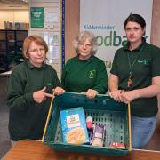 (L-R) Volunteers Christine Vass and Angela Curtis with food bank manager Nina Price