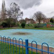 The current state of the paddling pool which is need of repair work