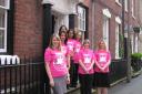 IN THE PINK: From left, Kate Watkiss, Rachel McGrath, Gill Guest, Lakhvir Bassi, Liz Wright, Sharon Jones and Louise Adams will be supporting Kemp's Midnight Walk.