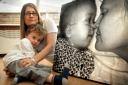 LIKE A BUTTERFLY: Nikki Backus and her son Sam, three, with a photograph of his twin sister Ruby.