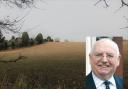 The Hyde Lane fields which Bellway Homes want to develop - and (inset) Cllr Brian Edwards, who owns the land which is part of the green belt.