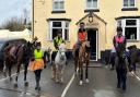 Kidderminster College students on their sponsored horse ride - stopping off at The Anchor at Caunsall -l-r - Grace Bates, Faye List, Izzy Williams and Jessica Locke