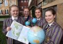 Globe trotters: From left, Holy Trinity International School students Katie Ludlam, 15 and Pippa Brazier, Sophie Bishop and Lauren Bennett, all 16.
