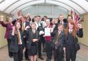 Saving lives: Staff and students at Stourport High School thank Sainsbury’s employees for the defibrillator.
