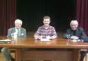 Euro arguments: From left, Michael Clark, Tom Cadwallader, and Lawrence Brewer at the debate.