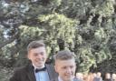 DEVASTATED: Oliver Green, front, rocks up with a friend to his high school prom last year on the quad bike, which has been stolen.