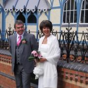 Happy couple: Martin and Sue Walters on their wedding day in Tenbury Wells.