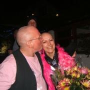 Clean shaven: Nikki Usowicz and her dad, Andy, after his sponsored head shave.