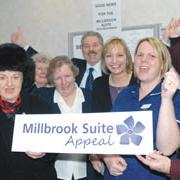 We’ve made it: From left, League of Friends vice chairman, Pauline Grainger, members Kath Brophy, Jean Vaughan and Mike Shellie, Millbrook nurses Nicola O'Hara and Rachel Desogus and league      chairman, David Wase.                  Buy photo: