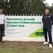 Specsavers Kidderminster store director Randeep Singh with Kidderminster Cricket Club chairman John Hilliard