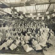 Victoria Carpets employees celebrating the end of World War II in 1945. Picture: Kidderminster Museum of Carpet