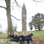 Snowdrop hunt: Isabella Hayward, 3, Luca Bartholomew, 4 and Isabella Kennedy, 4.