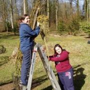 Green fingers: Tamsin Shaw, left and Katy Duncan work on a willow sculpture at Witley Court.
