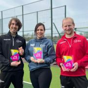 L to R: James Prentice, Kerrie O'Mahony and Andy Beeston on AJB Sport in Education, the sponsors of the Worcestershire Spring School Games