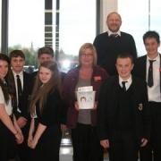 Bag packing: Jane Tonks, of Sainsbury’s in Kidderminster, centre, and students from Wolverley High School at the store.