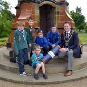 Frozen in time: Kidderminster mayor John Campion with, middle, from left, Boys’ Brigade members Craig Bateman and Brody Snow and, front, from left, Cubs Oliver Biggin and Joseph Hill and Beaver Jack Hill. Picture: Colin Hill.