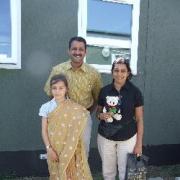 Year 2 pupils with Bulish Bear, Dr Bhavani Shankir and Mrs Siverama Krishnan