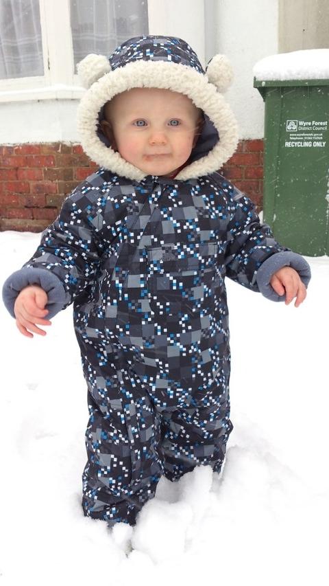 Nathan, 17 months, trekking out in the snow in Kidderminster! Photo: Nicki McCullough.