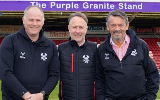 Neil McDonald, Harriers Owner, Richard Lane and Phil Brown