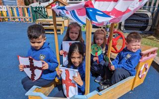 The pupils of Little Trinity Nursery in Kidderminster marked St George's Day by painting dragons and England flags on shields