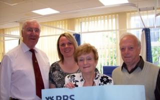 Generous donation: From left, Eddie Barry, chemotherapy sister Rachel Desogus, Lynne Marshall, who has been treated at the Millbrook and David Wase, League of Friends chairman.