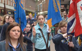 Scouts and Guides march through Kidderminster. Photo: Colin Hill.