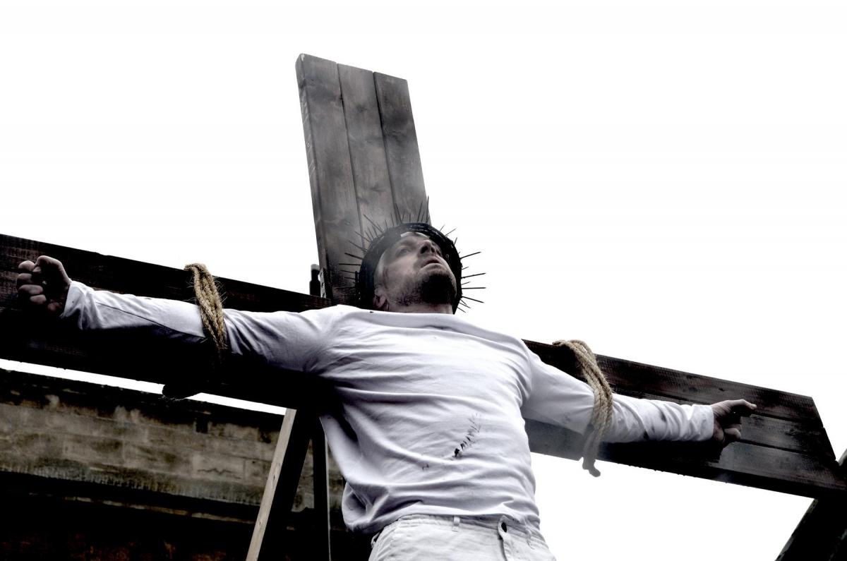 Jesus, played by Stuart Wishart, during the crucifixion. PIC: Colin Hill