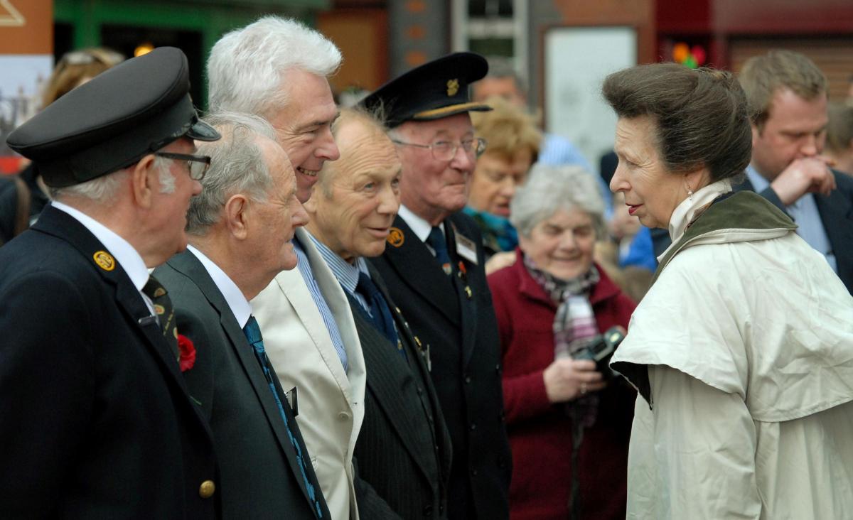 Princess Anne meets founding members, including Keith Beddoes, Christopher George and Columb Howell.