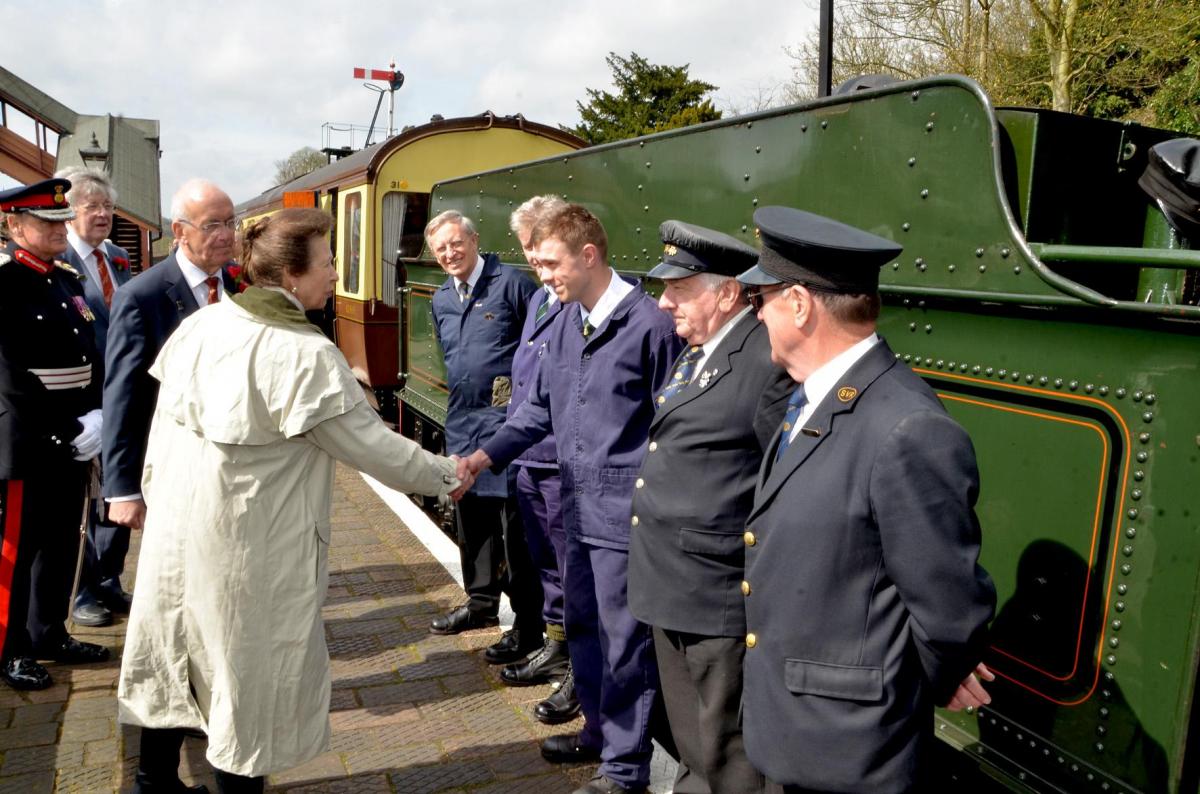 Princess Anne meets the crew of the GWR engine, No. 7812 Erlestoke Manor. PIC: Colin Hill