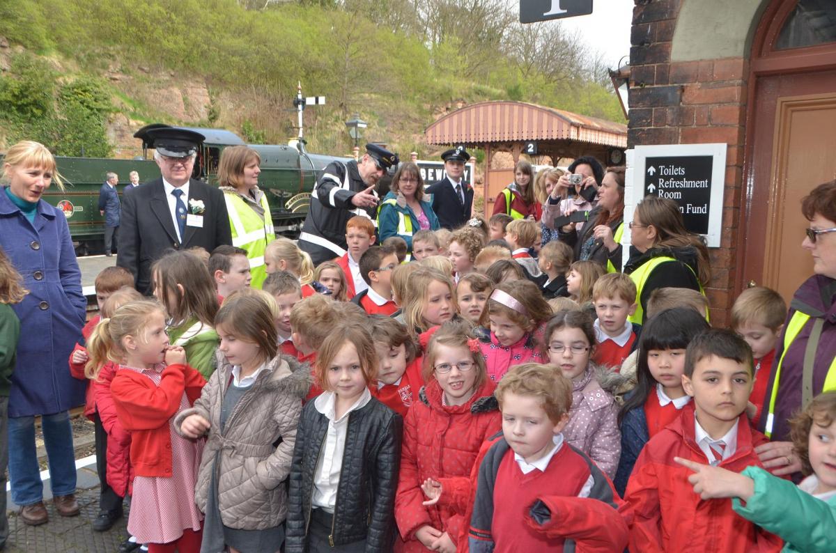 Children from Bewdley Primary School await the arrival of Princess Anne. PIC: Colin Hill
