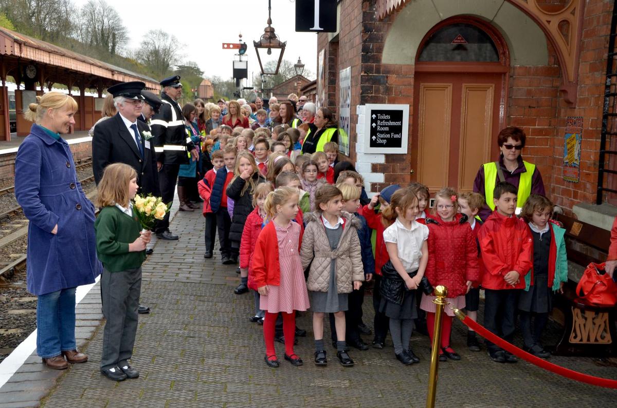 Children from Bewdley Primary School await the arrival of Princess Anne. PIC: Colin Hill