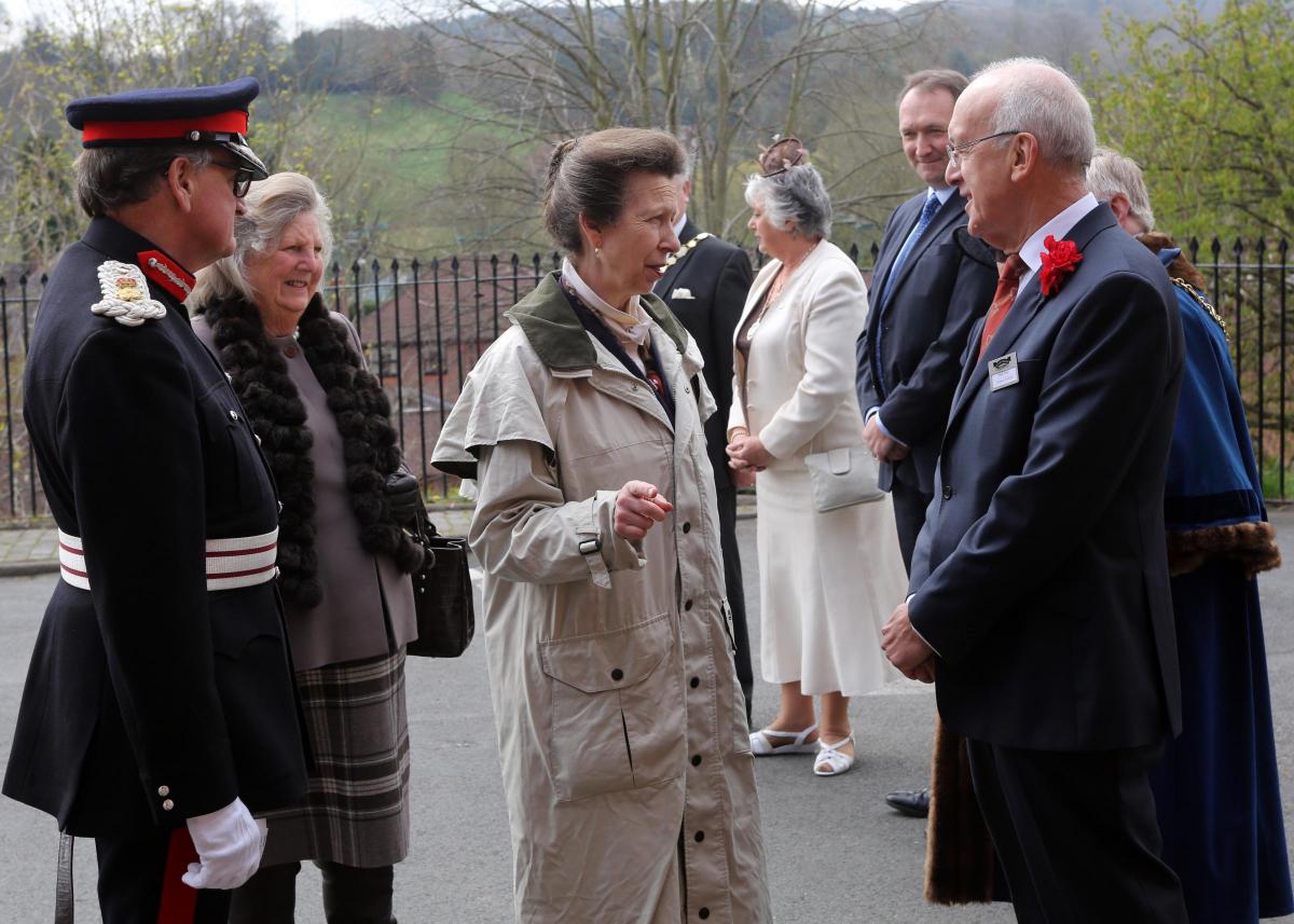HRH the Princess Royal with the footplate crew - Ryan Green (fireman), Paul Fathers (driver) and Roger Norfolk (loco inspector) at Bewdley