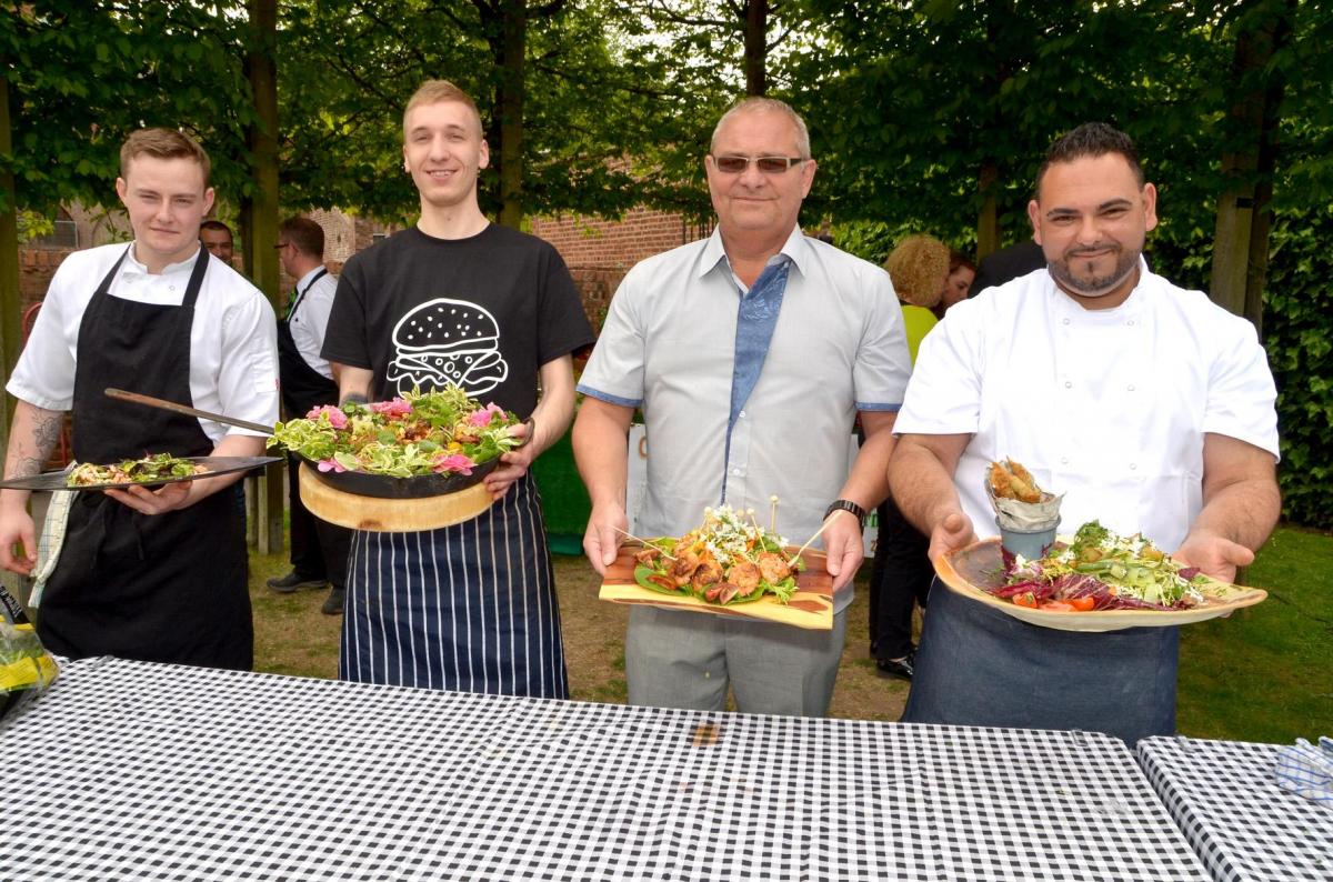 Chefs Todd Turner from the Hope Pole, Viny from Pomodro, Drew Clifford from the Mug House and Raf from Mug House take part in the Salad Challenge. PIC: Colin Hill