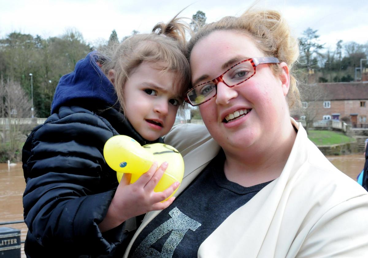 Katy Jackman and two-year-old Aubrie Jackman enjoying Bewdley Duck Race