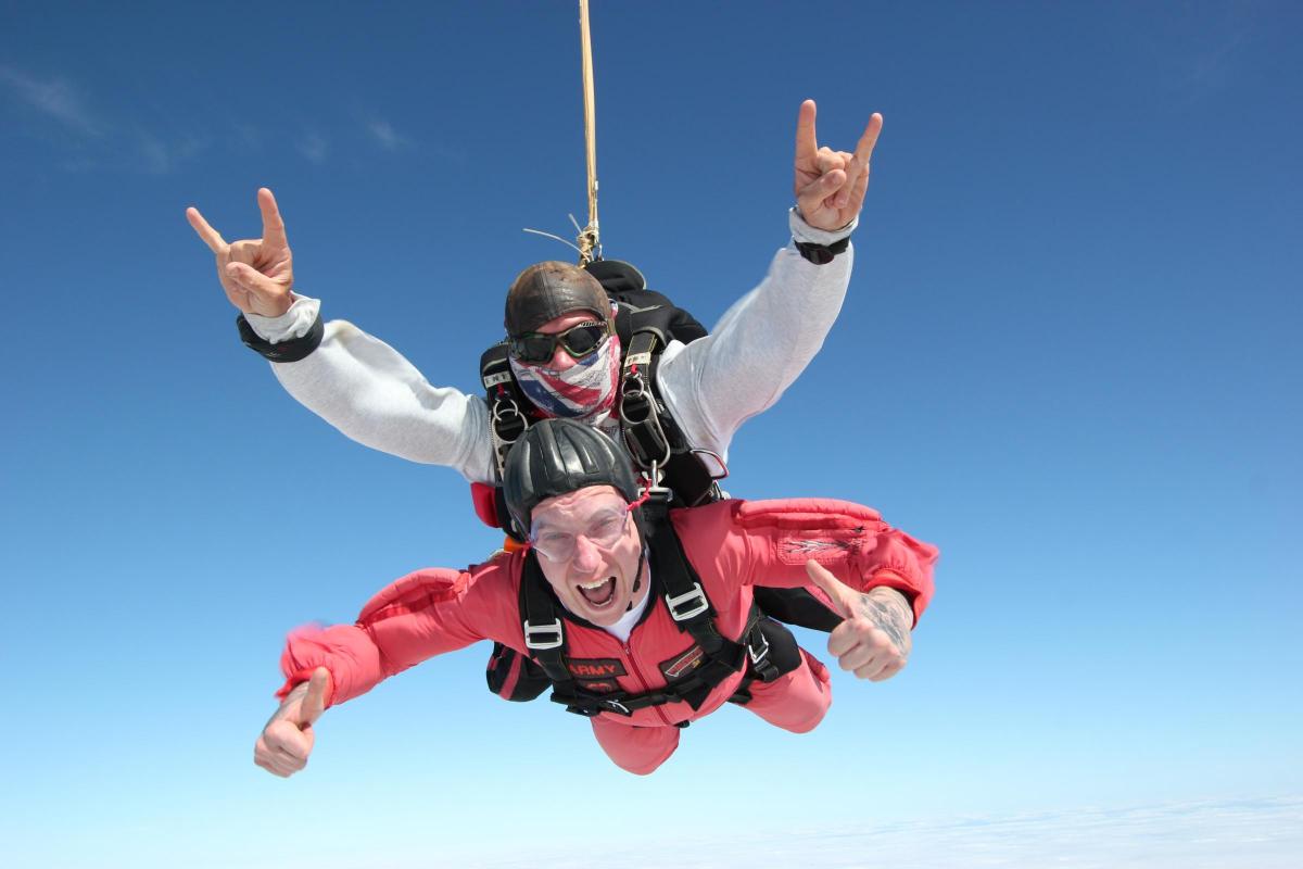 Russell Perks completing a skydive for Towards Tomorrow Together
