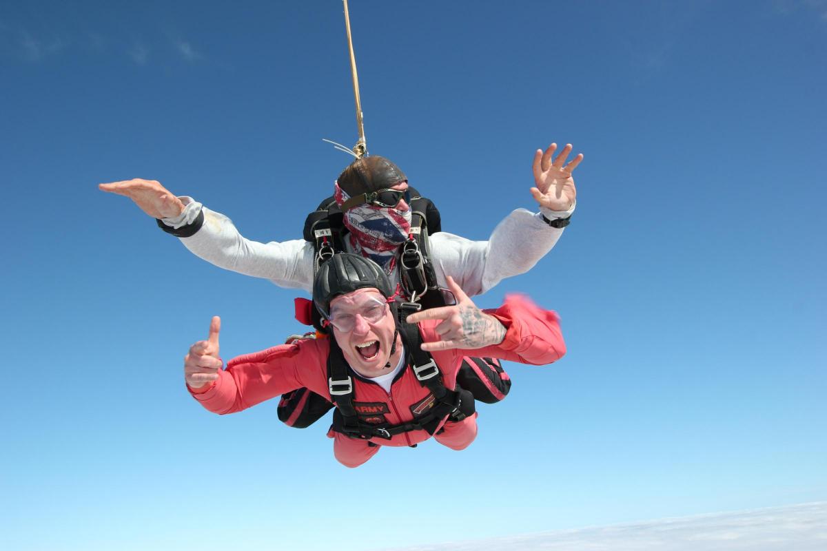 Russell Perks on his skydive for Towards Tomorrow Together