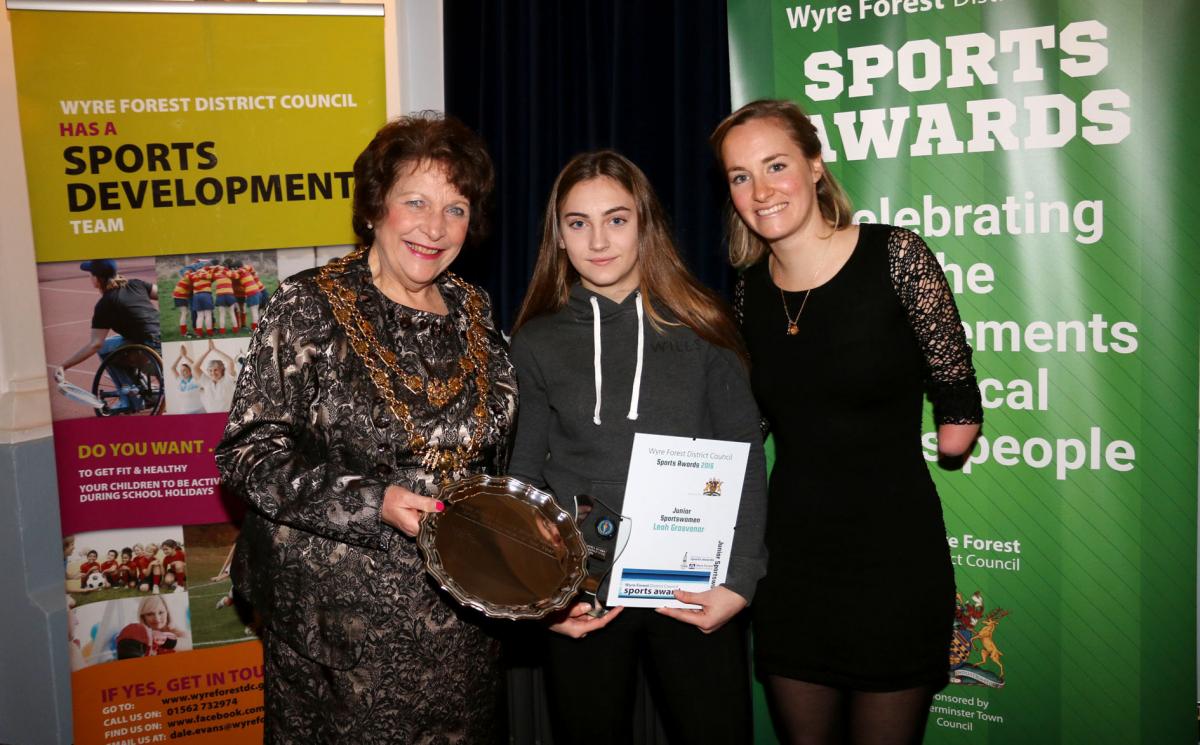 Leah Grosvenor, who was awarded Junior Sportswoman of the Year, with Cllr Mary Rayner and Claire Cashmore MBE