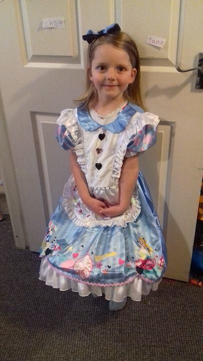 Erin Harper, 5, from Burlish Park Primary School, as Alice in Wonderland