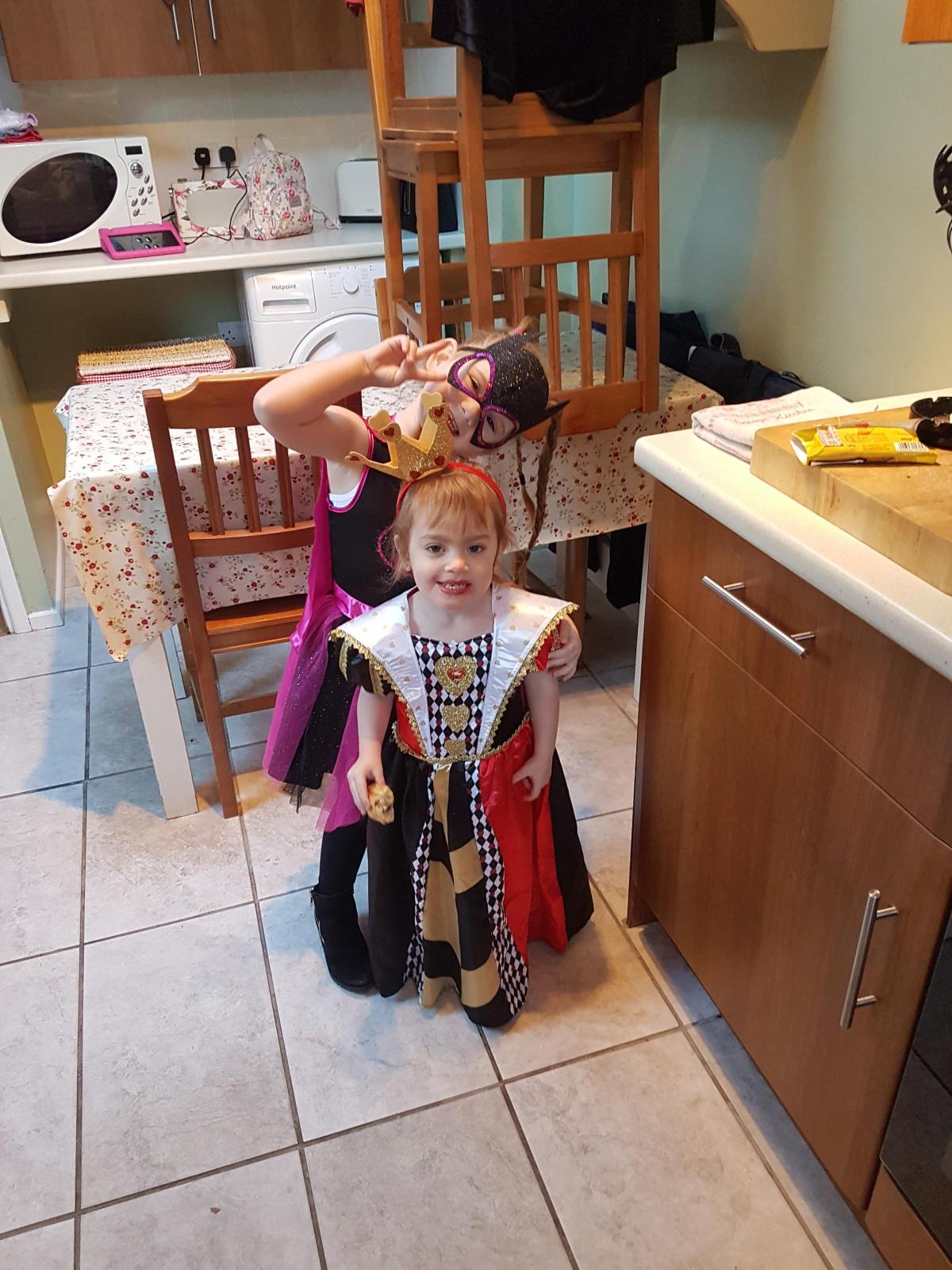 Eva Mae Woodall, 4, as Bat Girl, and Annaya Upton, 2, as the Queen of Hearts. Both from Franche Primary School