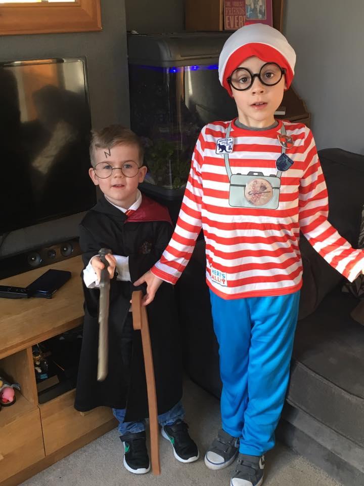 Louie, 4, and Harry Beeston, 8, from Franche Primary School, as Harry Potter and Where’s Wally