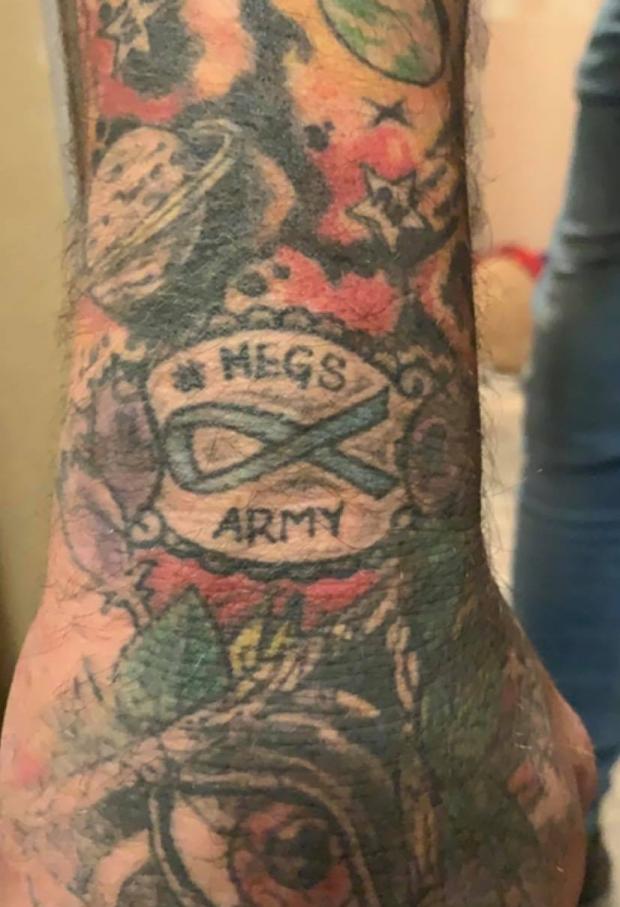Kidderminster Shuttle: Kenny previously got a Meg's Army tattoo to show support for the family. Photo by Jam Press