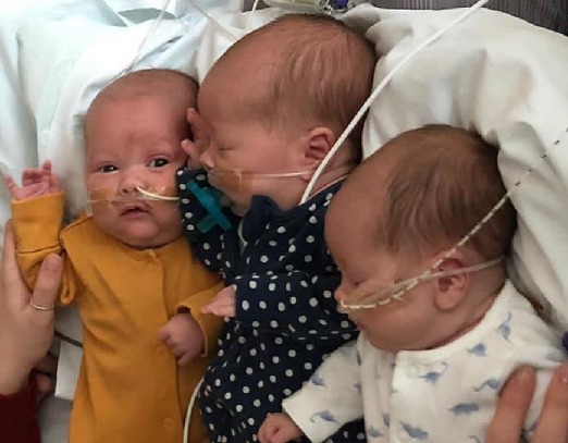 The rare triplets born prematurely. Picture: Worcestershire Acute Hospitals NHS Trust