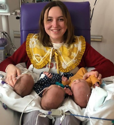 Mrs Mountain with her new born triplets. Picture: Worcestershire Acute Hospitals NHS Trust