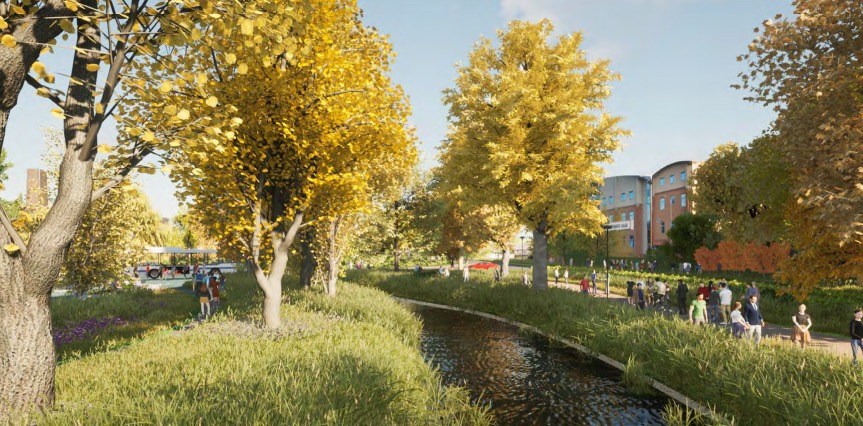 One idea is to create more green space, including a larger riverside park. Picture: HemingwayDesign/ Wyre Forest District Council 