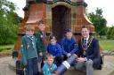 Frozen in time: Kidderminster mayor John Campion with, middle, from left, Boys’ Brigade members Craig Bateman and Brody Snow and, front, from left, Cubs Oliver Biggin and Joseph Hill and Beaver Jack Hill. Picture: Colin Hill.