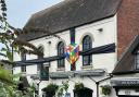 The Black Star pub in Stourport decorated with a huge Rubik's Cube bow