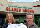Darts souvenir: Clare Kingscott, Glades marketing and events manager, with Matt Sheehan, promoter of Legends of Darts night, with the shirt signed by the country's top players which will be raffled for the appeal.