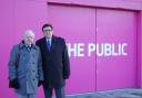 Philip Bradbourn OBE MEP (left) and Councillor Tony Ward, leader of Sandwell Conservative Group, outside The Public art complex, West Bromwich.