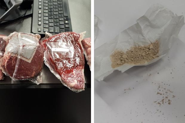 Meat and Class A drugs seized by police. Photo: Wyre Forest Police